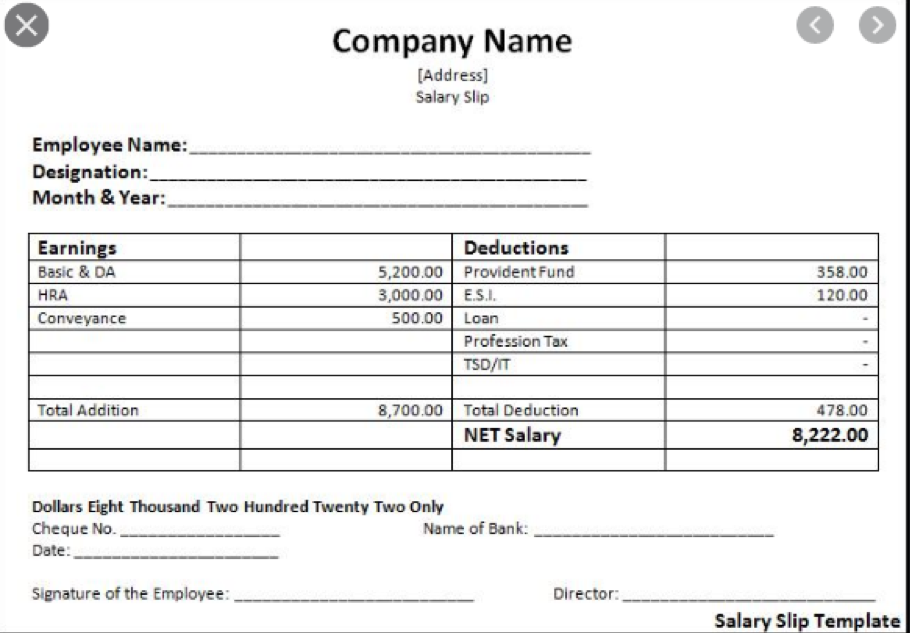 salary slip format cash salary slip format pdf